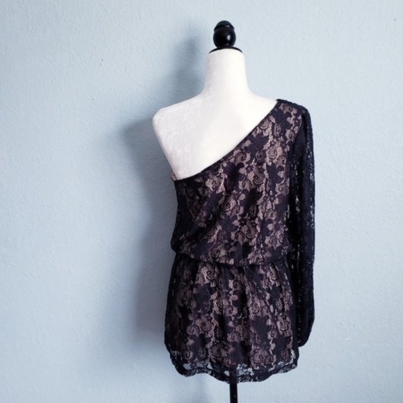 Bisou Bisou Black Lace Mini Dress One Shoulder XS - Picture 2 of 5